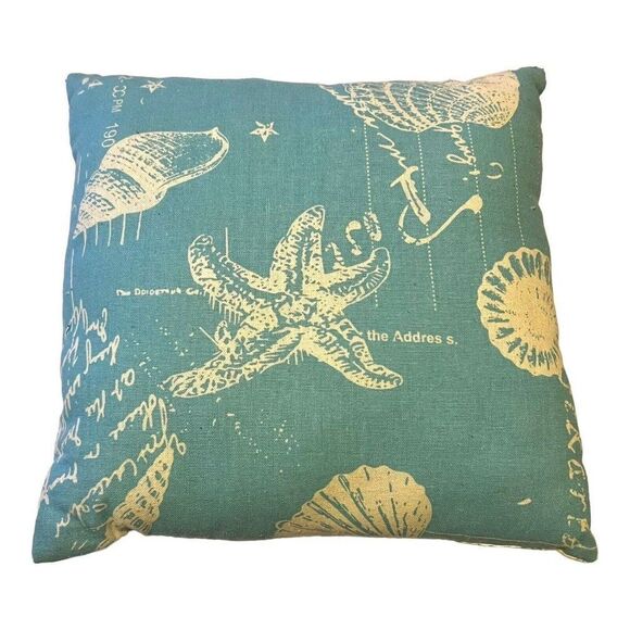 Nautical Throw Pillow Set of 2 Decorative 12" Seashell Starfish Beach House - Picture 2 of 6